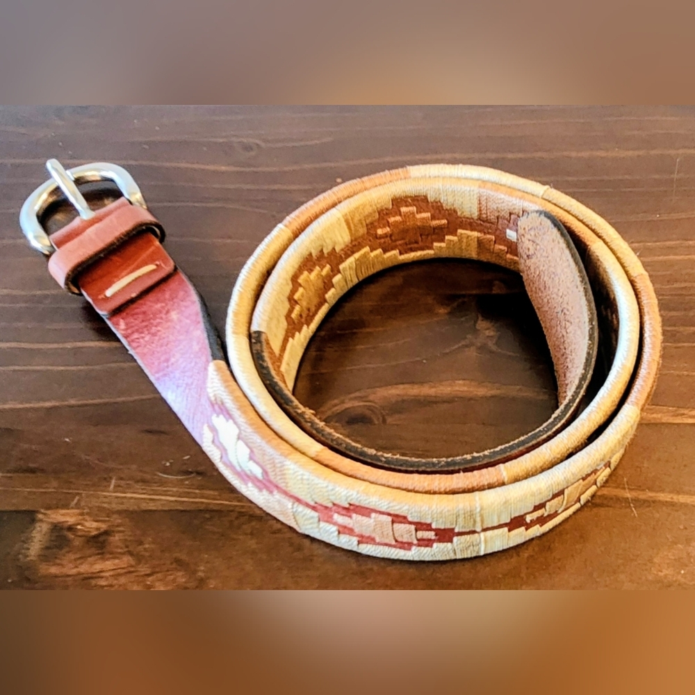 Vintage Gaucho Polo Belt Embroidered Handmade Argentinian Leather Belt Unisex NM